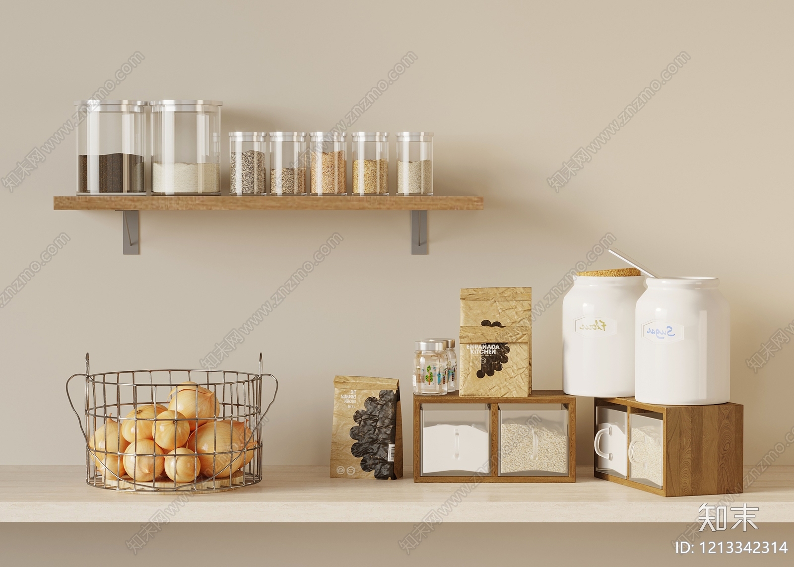 奶油风厨房用品3D模型下载【ID:1213342314】