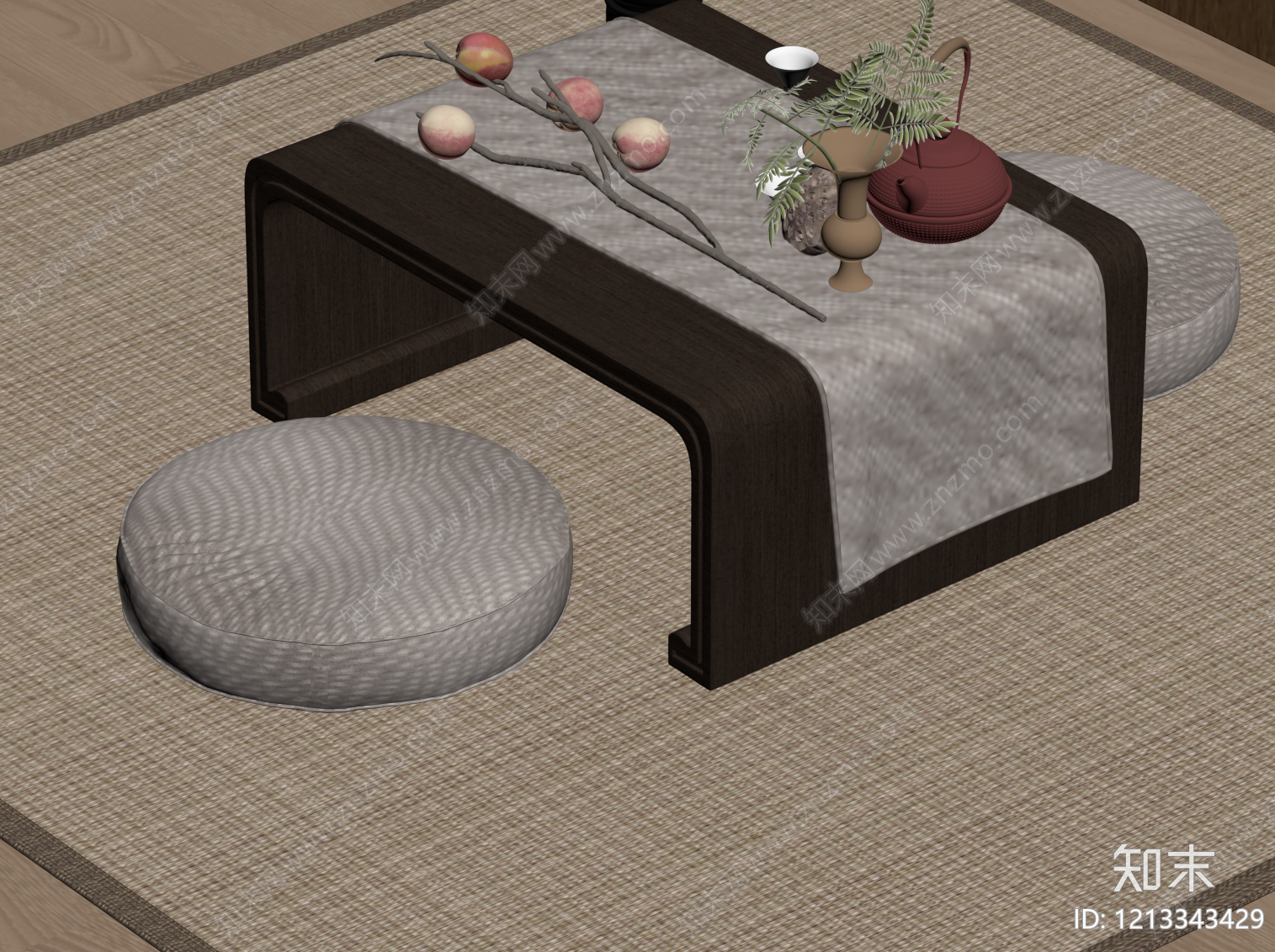 新中式茶桌椅SU模型下载【ID:1213343429】