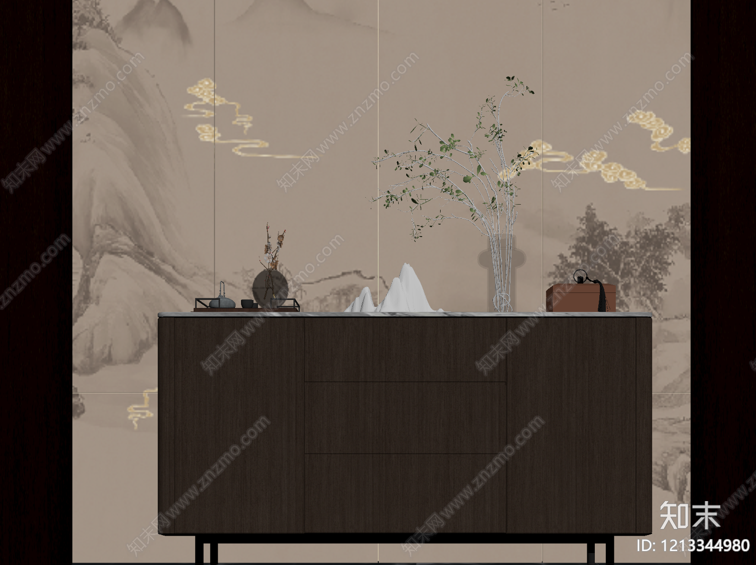 新中式玄关SU模型下载【ID:1213344980】