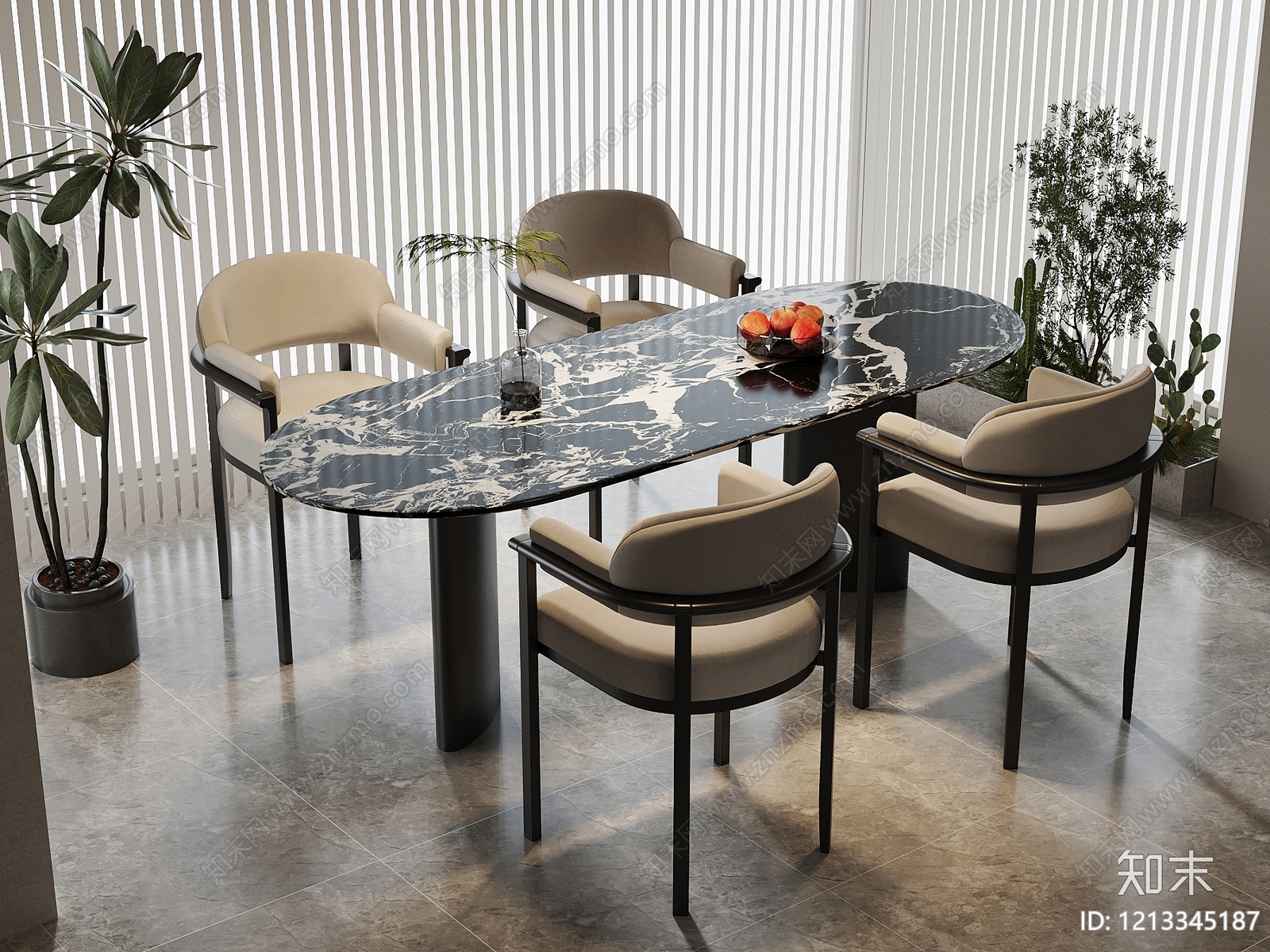 现代简约餐桌椅3D模型下载【ID:1213345187】
