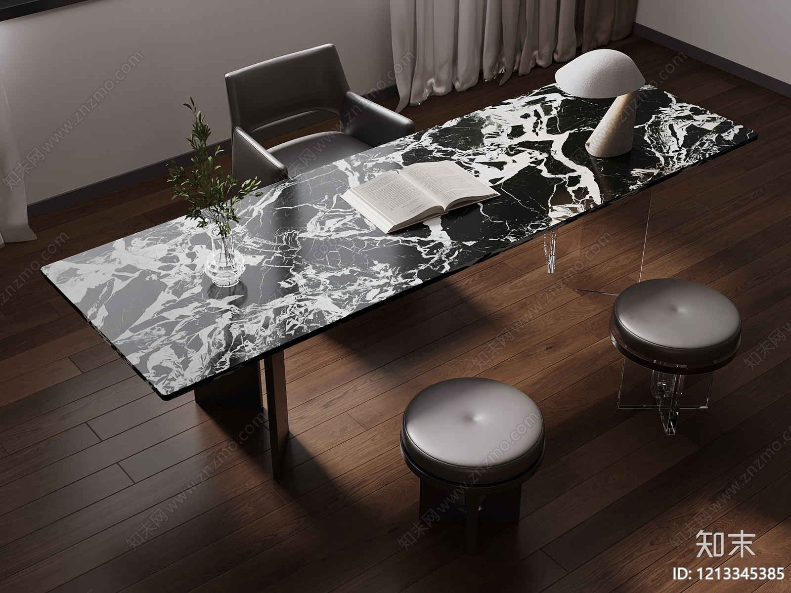 意式极简书桌椅3D模型下载【ID:1213345385】