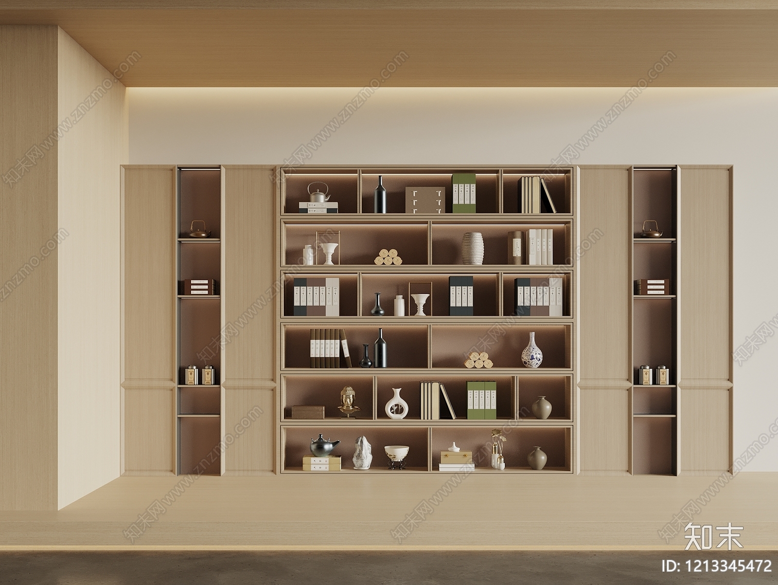 新中式书柜3D模型下载【ID:1213345472】