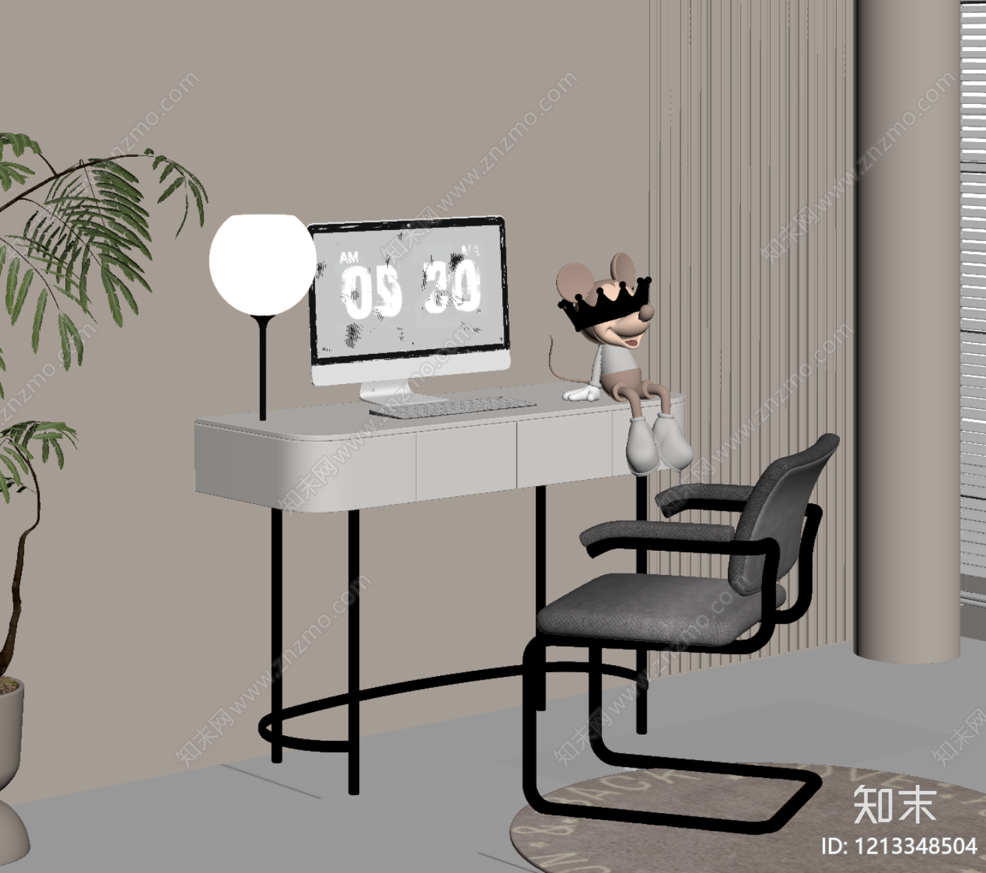 奶油风书桌SU模型下载【ID:1213348504】