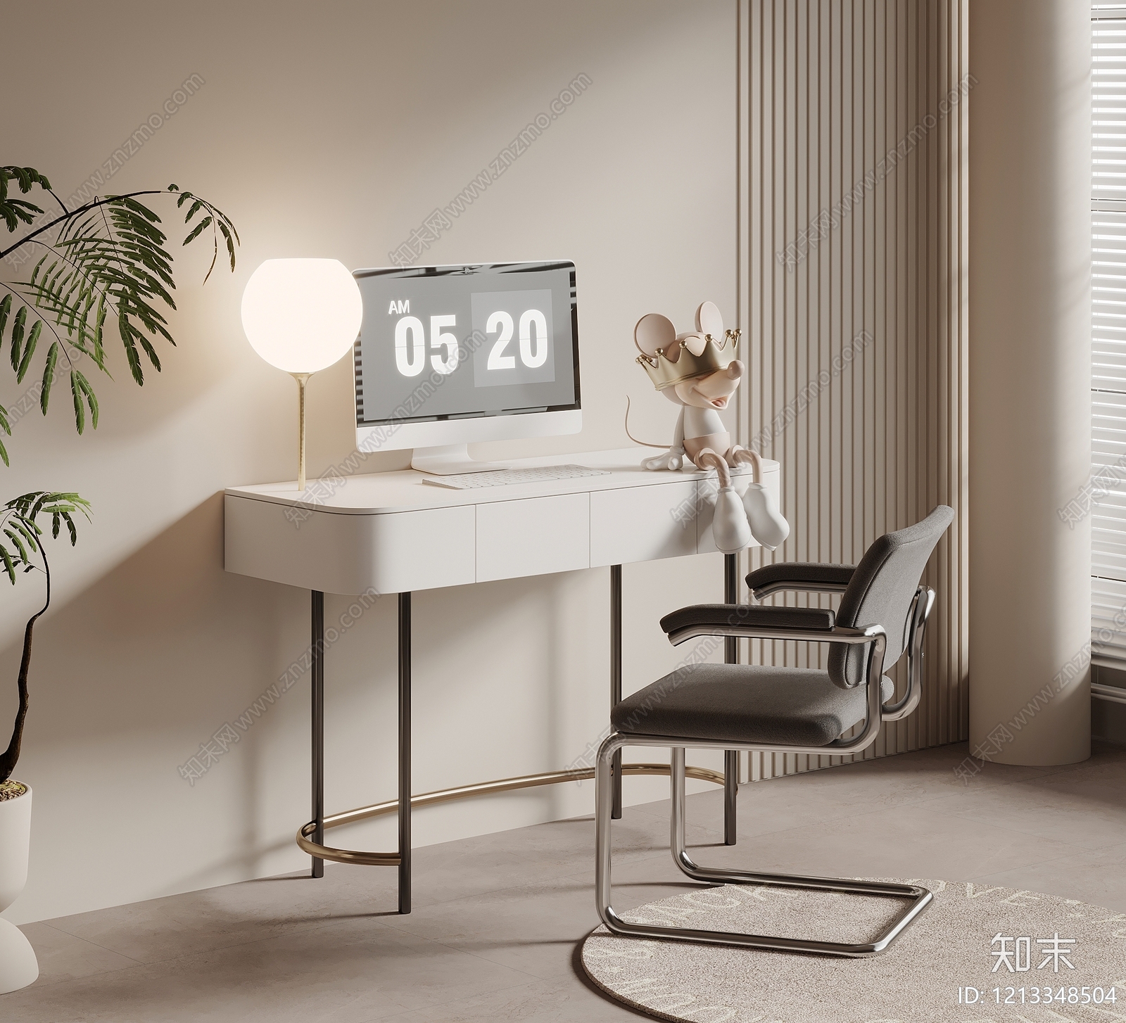 奶油风书桌SU模型下载【ID:1213348504】