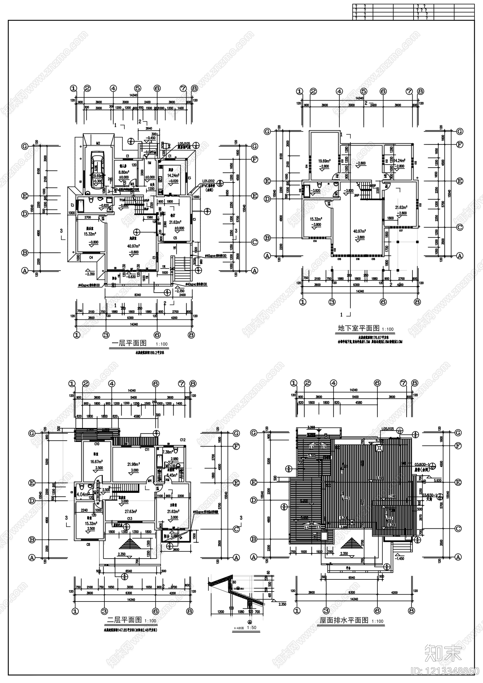 新中式别墅建筑cad施工图下载【ID:1213348860】