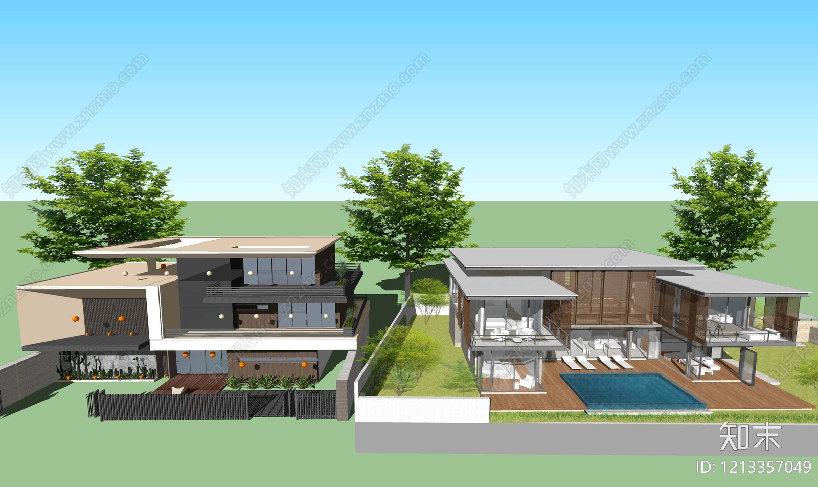 现代主义别墅SU模型下载【ID:1213357049】