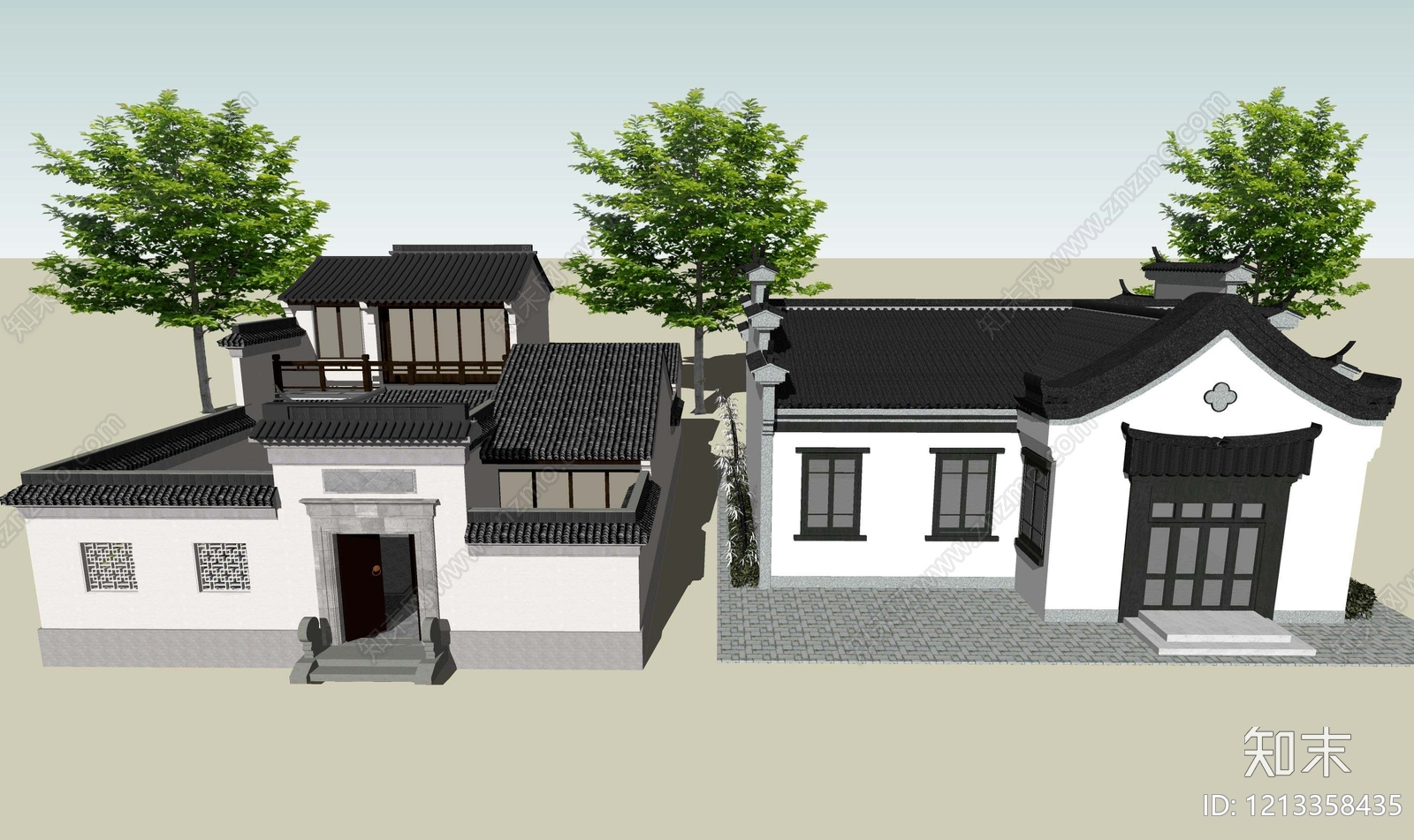新中式四合院SU模型下载【ID:1213358435】