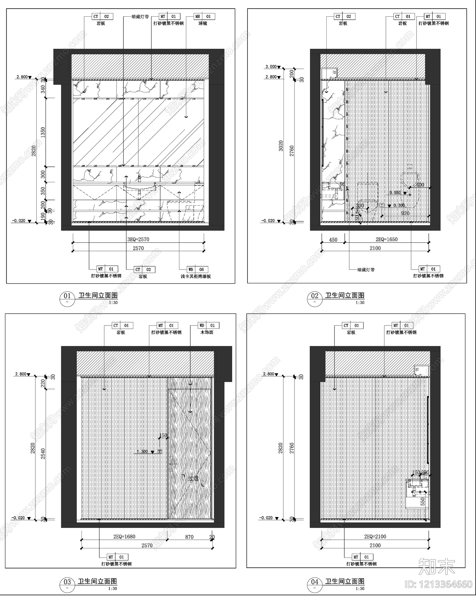 现代卫生间cad施工图下载【ID:1213364660】