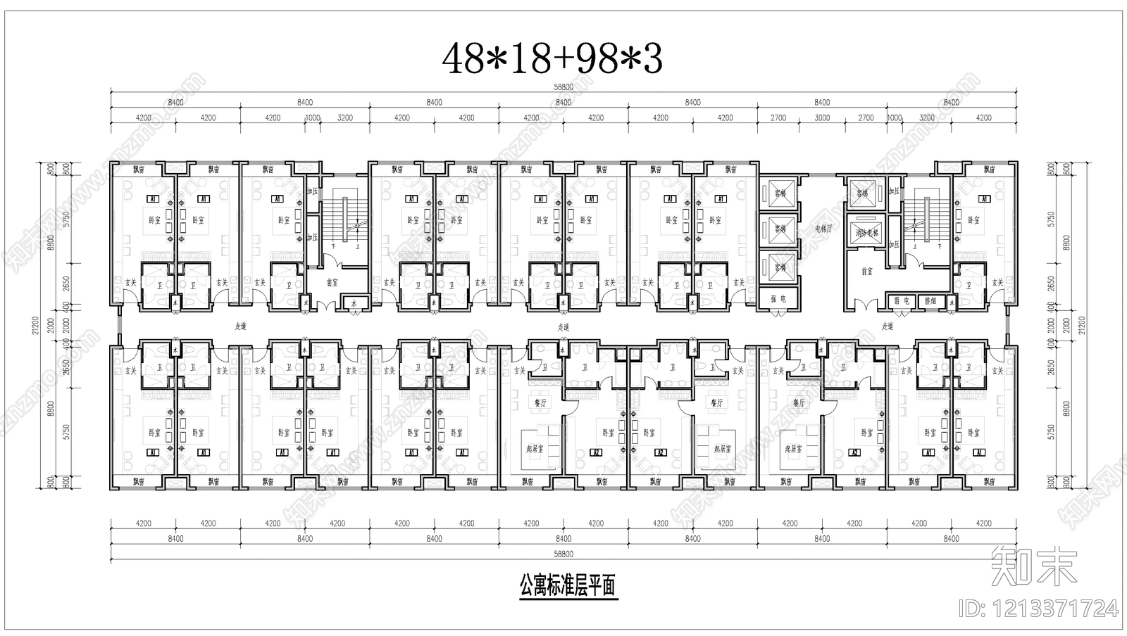 公寓建筑cad施工图下载【ID:1213371724】