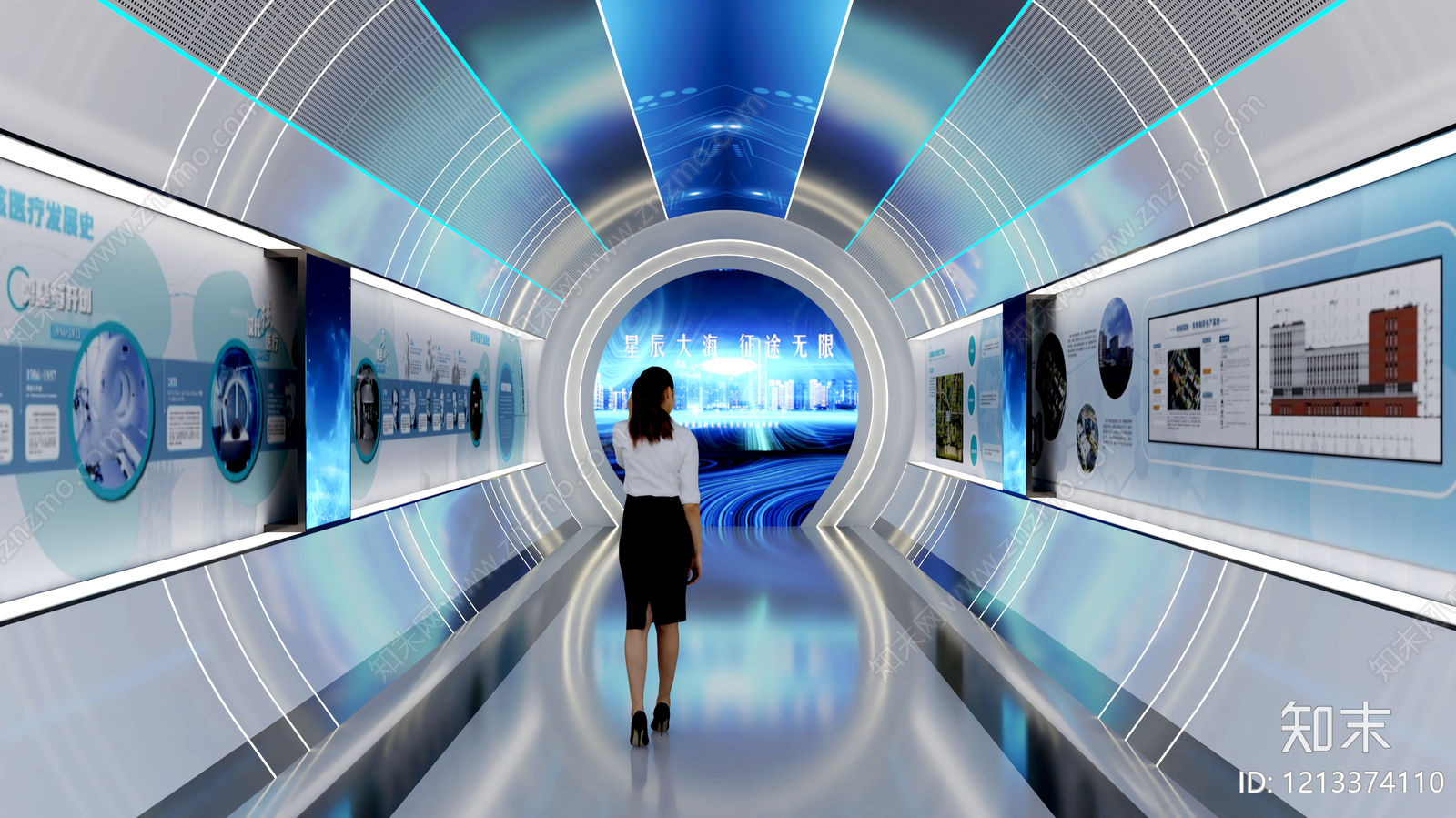 科技感空间企业文化展厅3D模型下载【ID:1213374110】