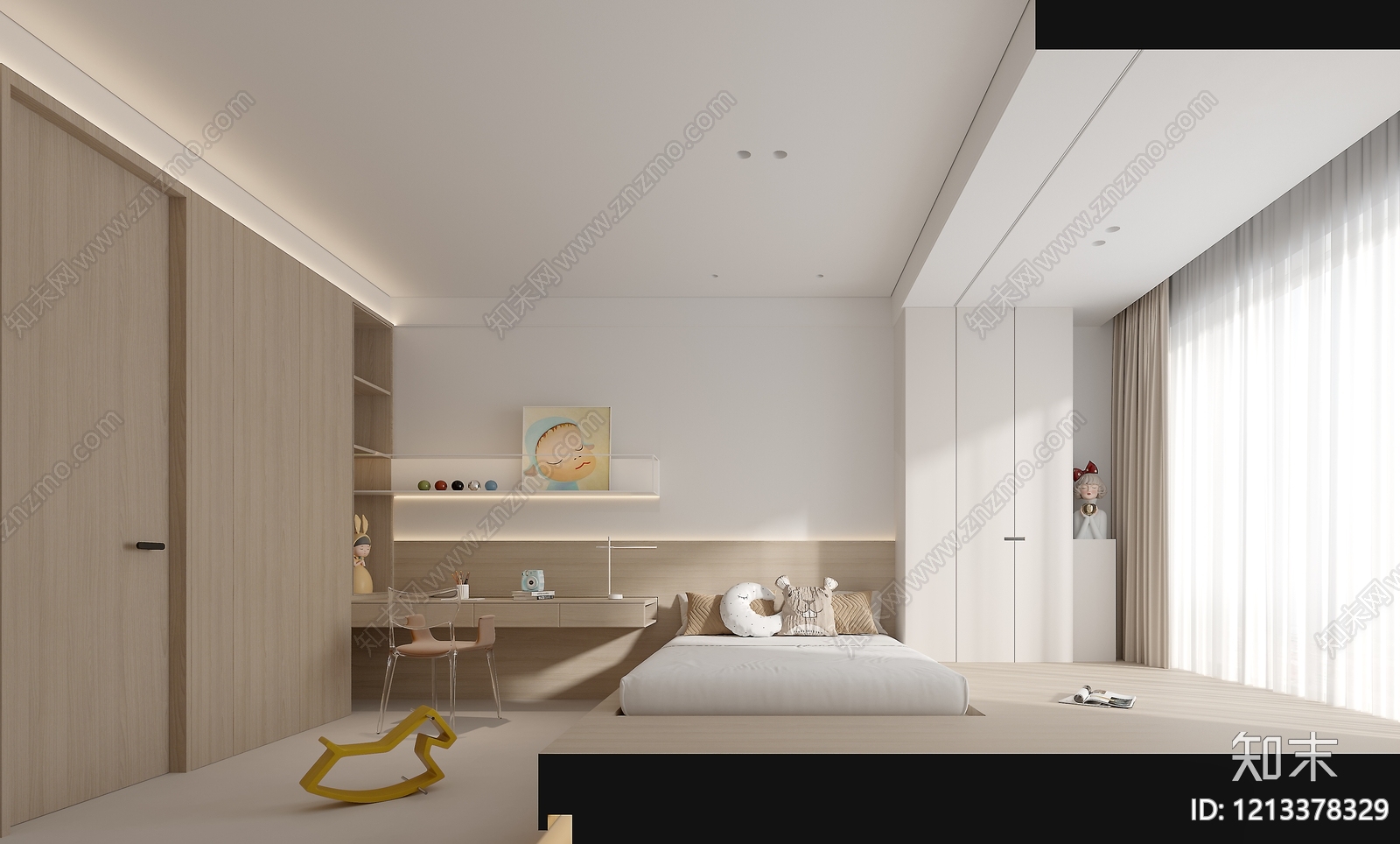 奶油风通用儿童房3D模型下载【ID:1213378329】