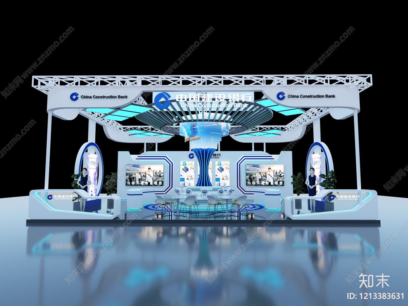 现代科技风汽车展台SU模型下载【ID:1213383631】