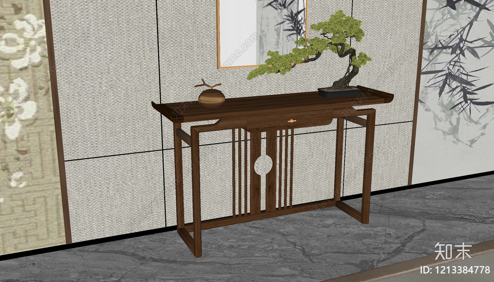 新中式条案SU模型下载【ID:1213384778】