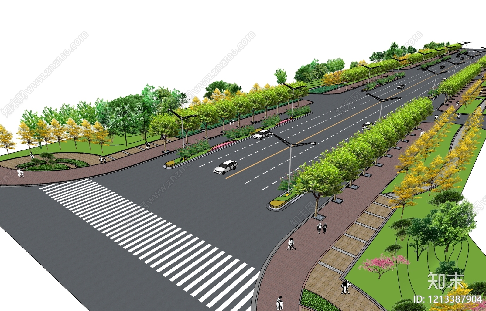 现代主义景观车行道路SU模型下载【ID:1213387904】