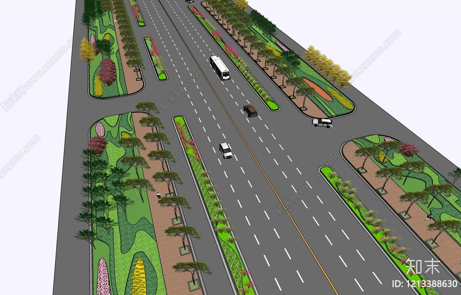 现代主义景观车行道路SU模型下载【ID:1213388630】