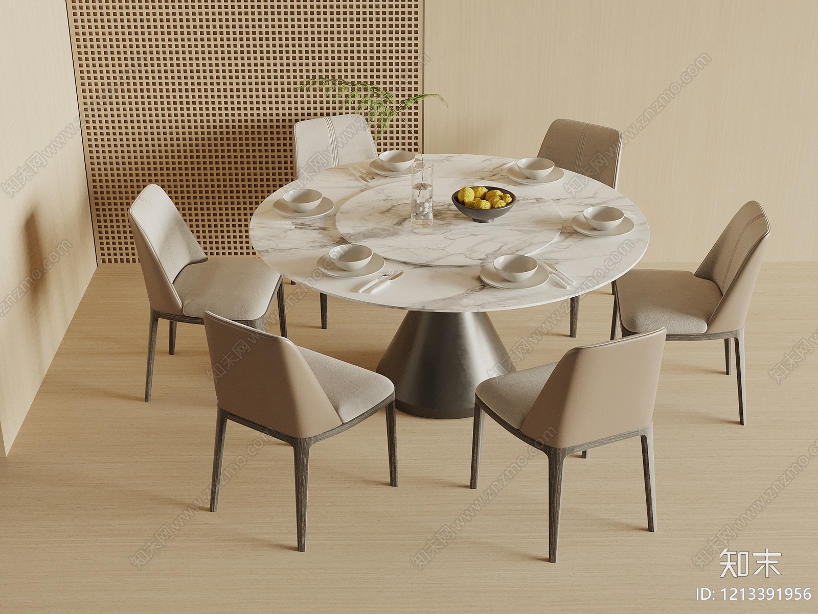 现代简约餐桌椅3D模型下载【ID:1213391956】