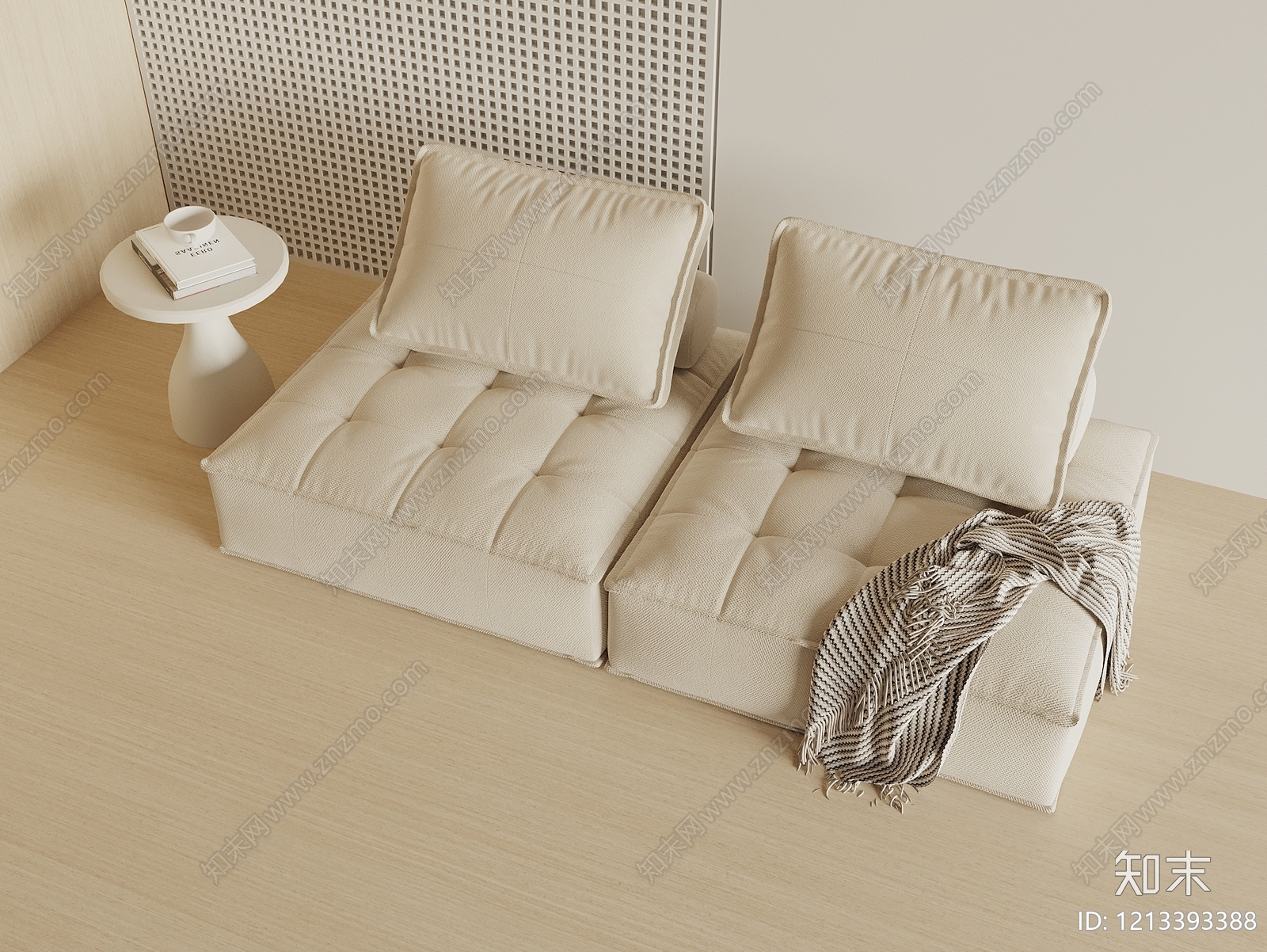 奶油风双人沙发3D模型下载【ID:1213393388】
