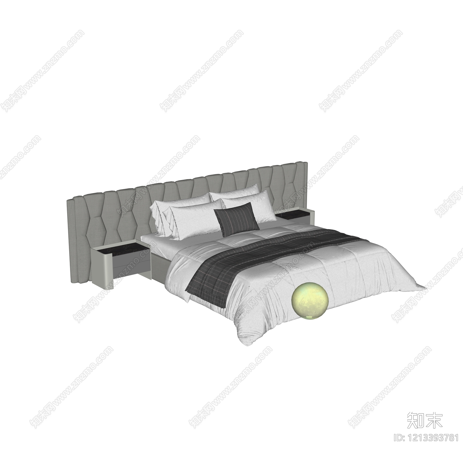 现代简约双人床SU模型下载【ID:1213393781】