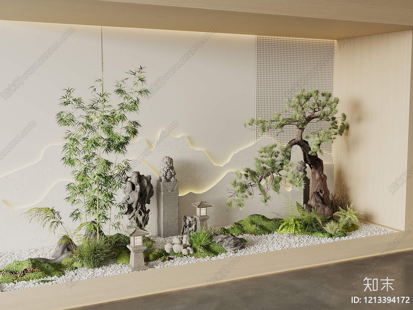 新中式室内景观3D模型下载【ID:1213394172】