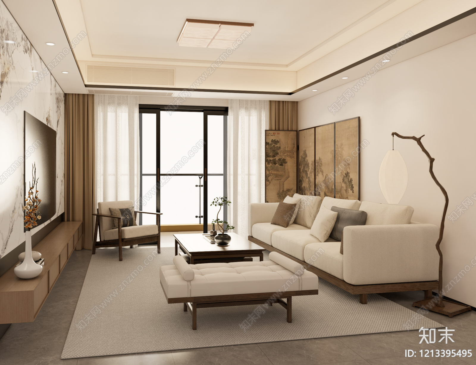 新中式客餐厅SU模型下载【ID:1213395495】