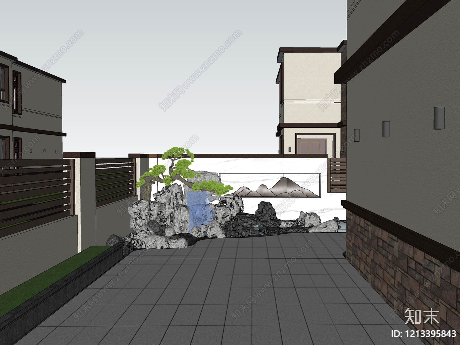 新中式别墅庭院SU模型下载【ID:1213395843】