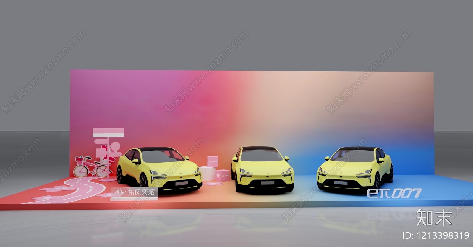 马卡龙风格汽车展台SU模型下载【ID:1213398319】