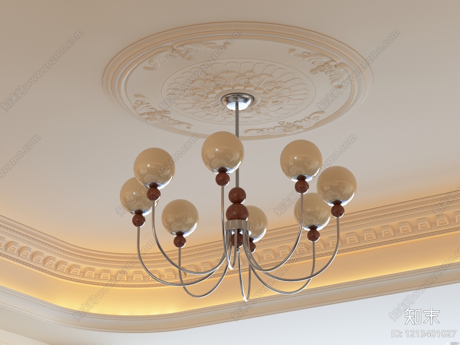 奶油风客厅吊灯3D模型下载【ID:1213401027】