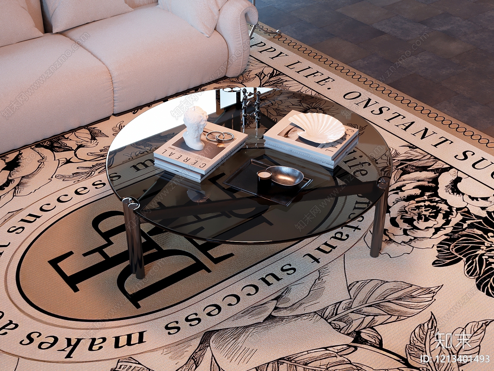 奶油风茶几SU模型下载【ID:1213401493】