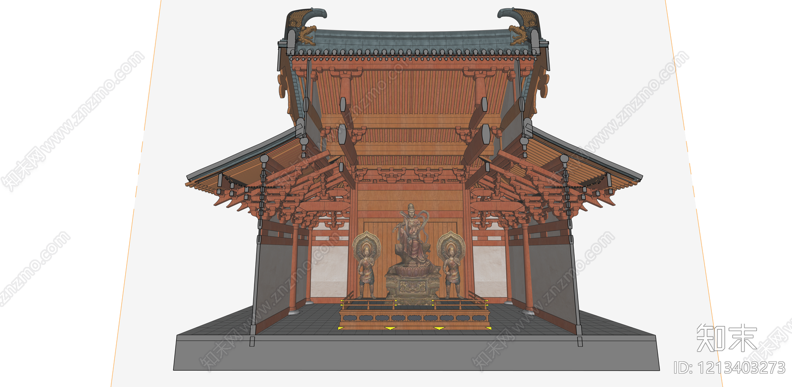 唐式建筑寺庙建筑SU模型下载【ID:1213403273】
