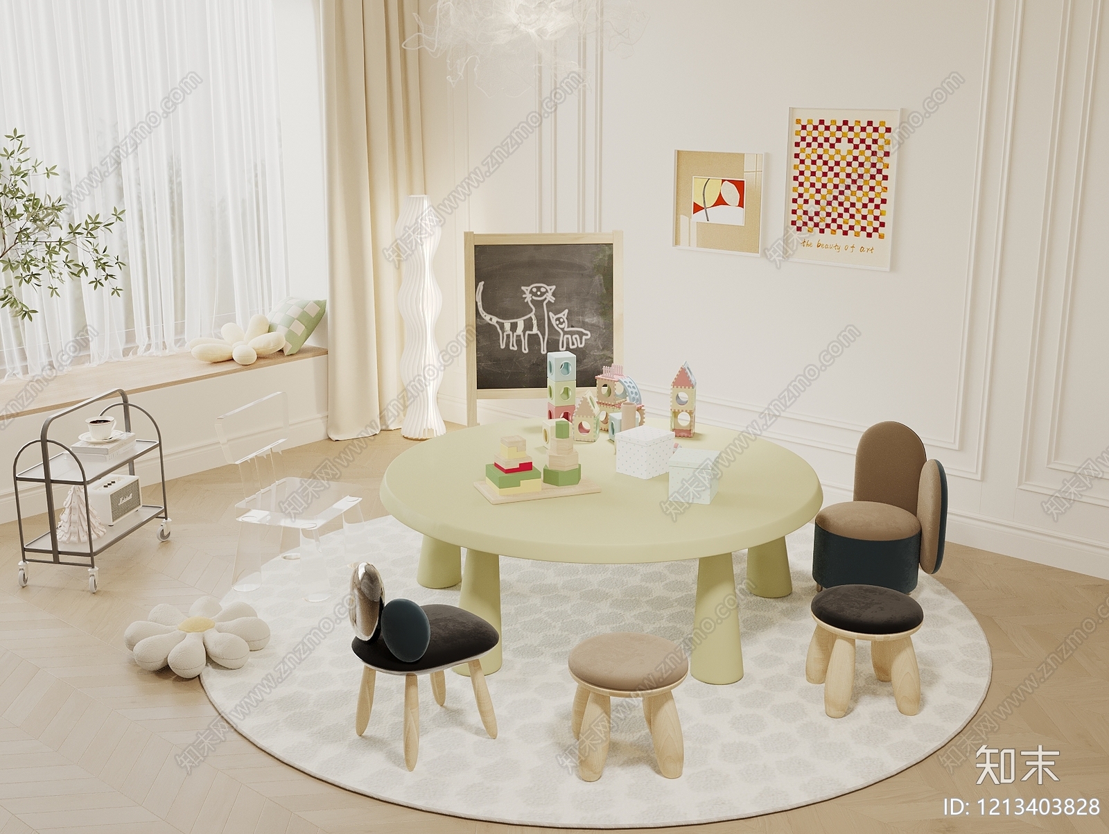 奶油风儿童娱乐室3D模型下载【ID:1213403828】