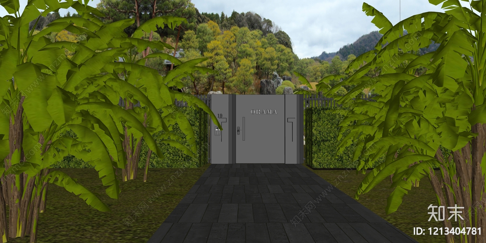 现代主义景观入口大门SU模型下载【ID:1213404781】