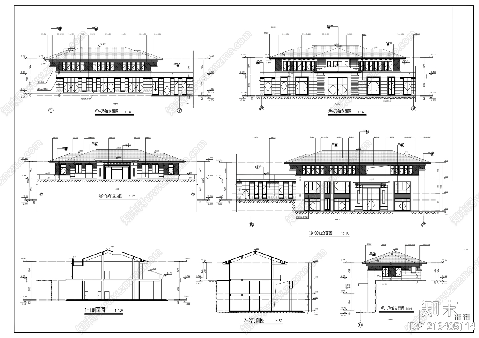 现代售楼处建筑施工图下载【ID:1213405114】