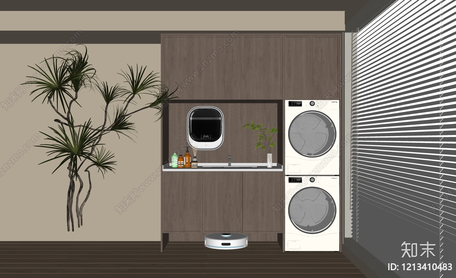 原木风洗衣机柜SU模型下载【ID:1213410483】