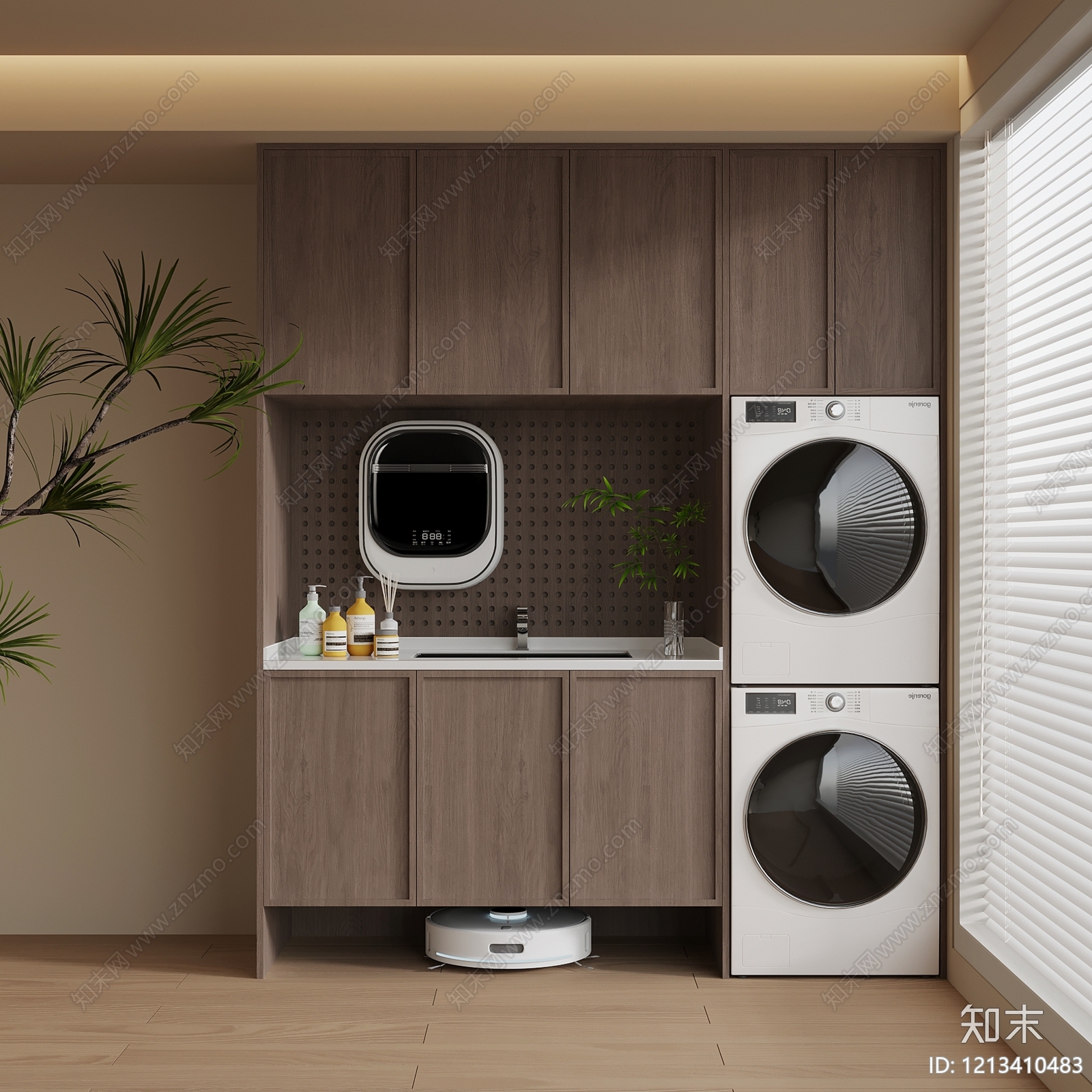 原木风洗衣机柜SU模型下载【ID:1213410483】