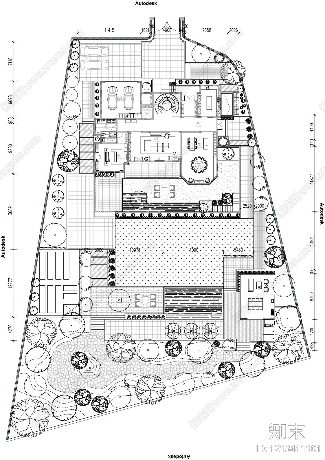 现代简约庭院cad施工图下载【ID:1213411101】