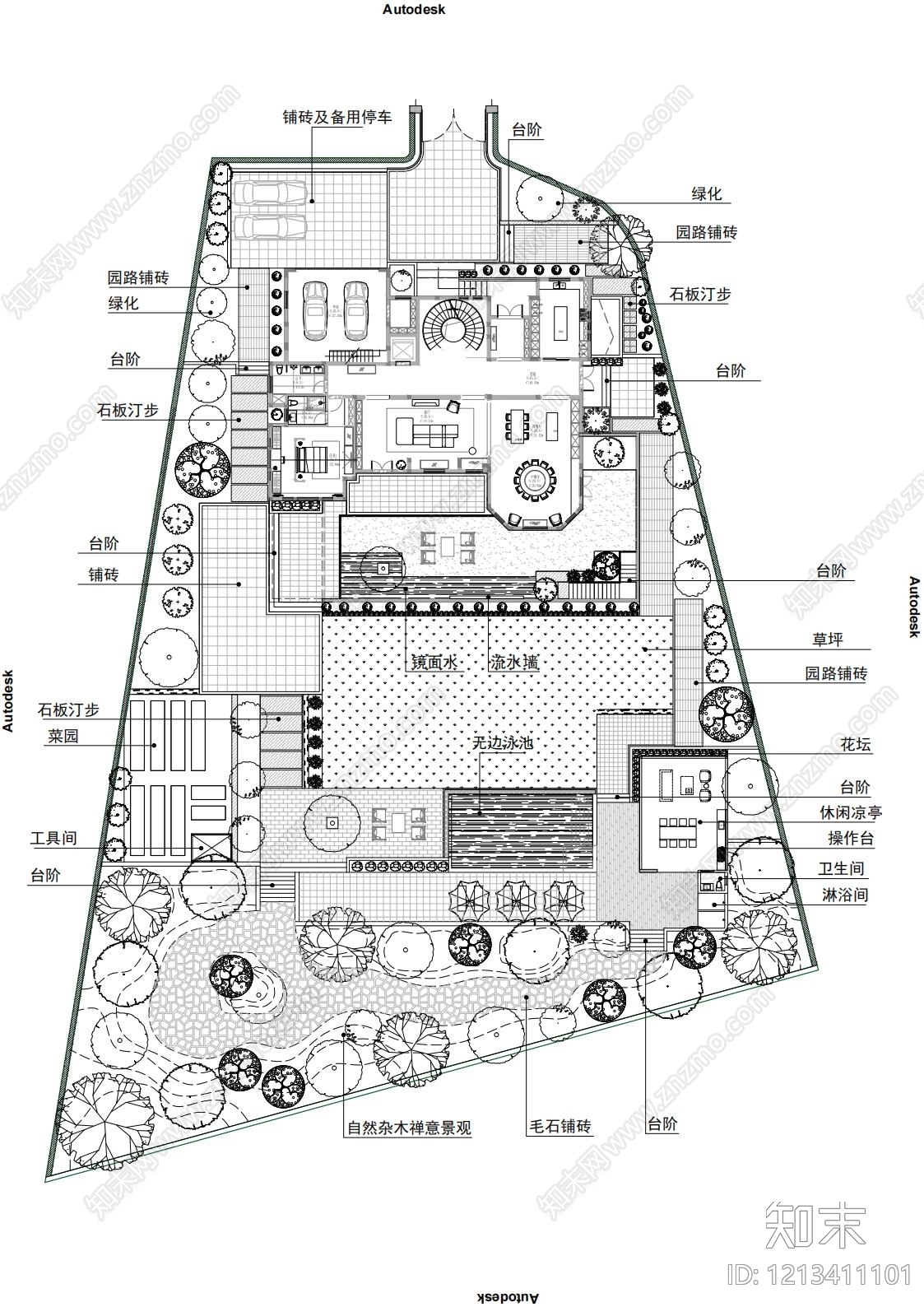 现代简约庭院cad施工图下载【ID:1213411101】