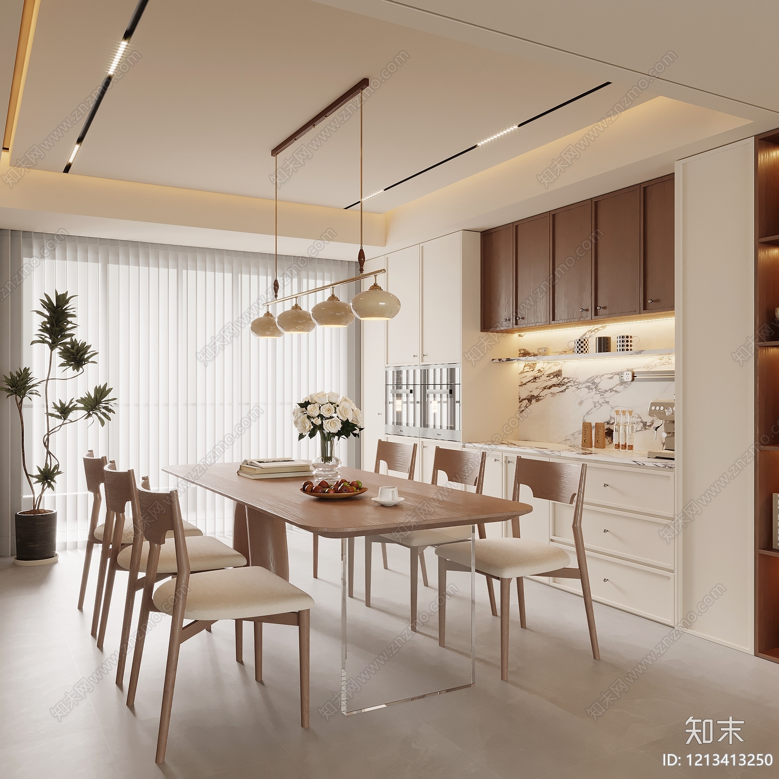 奶油风家居餐厅3D模型下载【ID:1213413250】