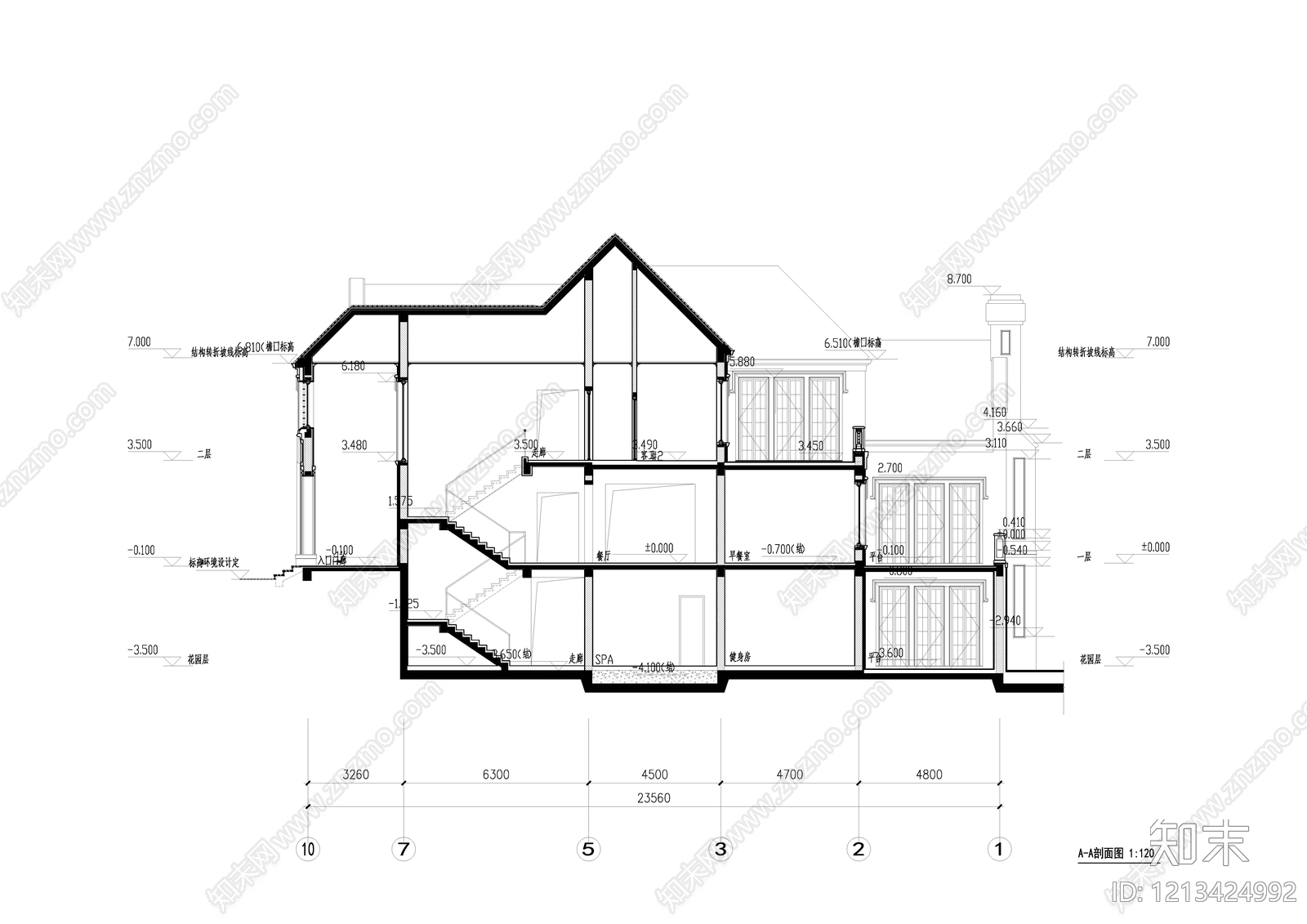 欧式别墅建筑cad施工图下载【ID:1213424992】