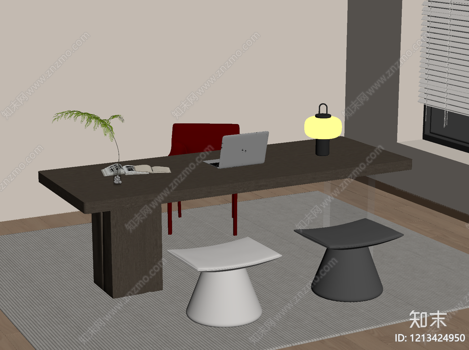 现代简约书桌椅SU模型下载【ID:1213424950】