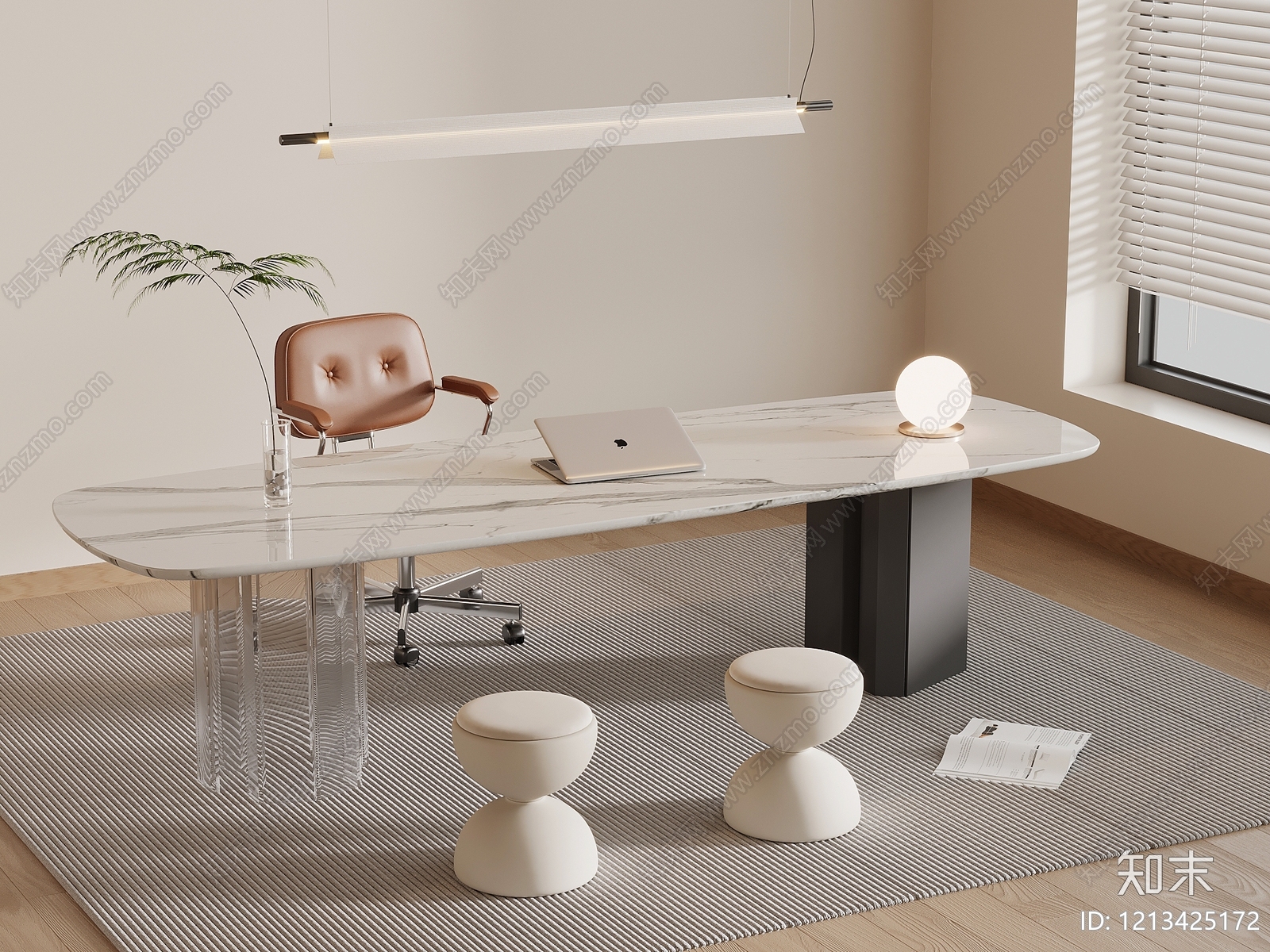 奶油风书桌3D模型下载【ID:1213425172】