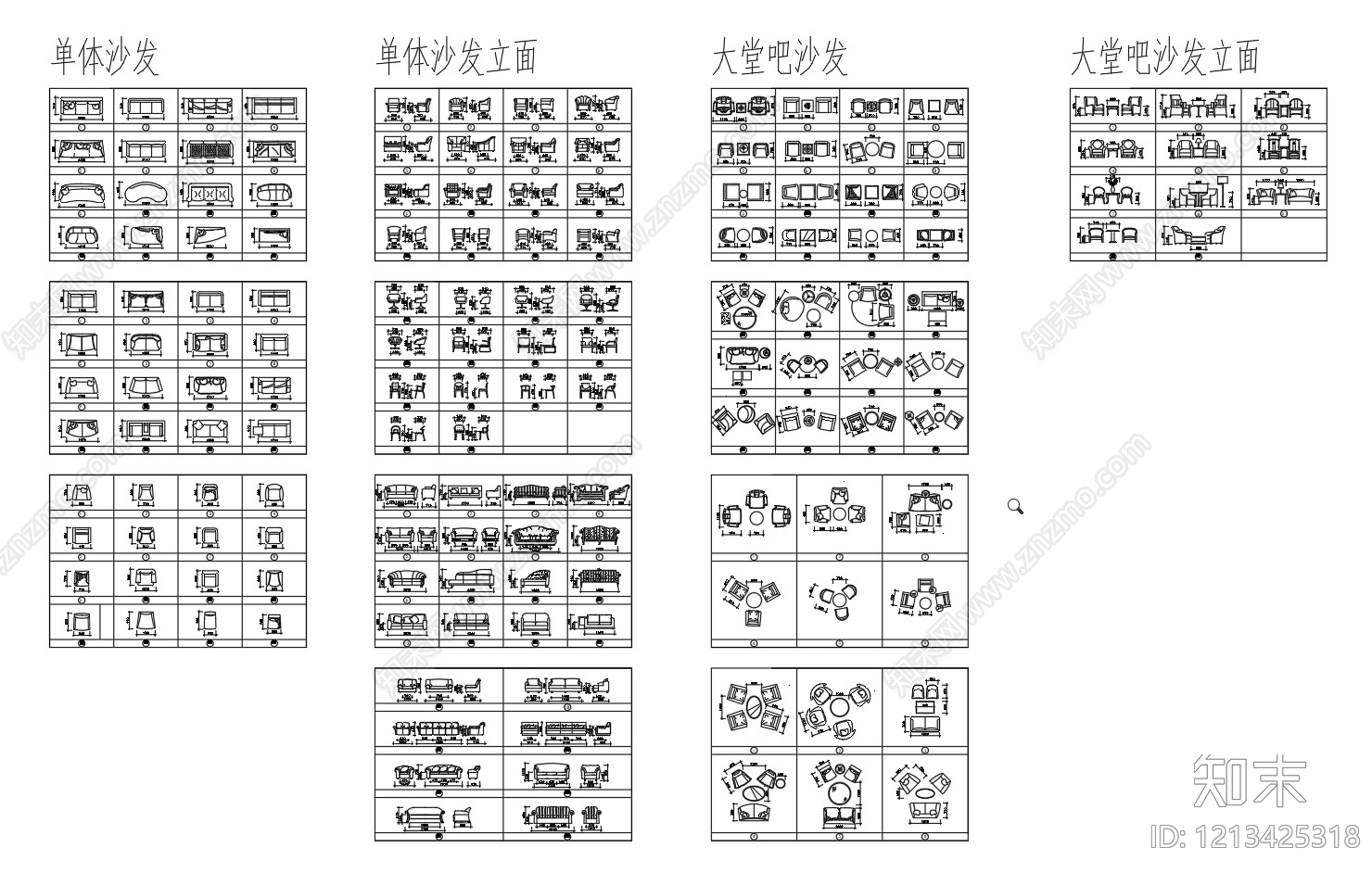 现代欧式家具图库cad施工图下载【ID:1213425318】