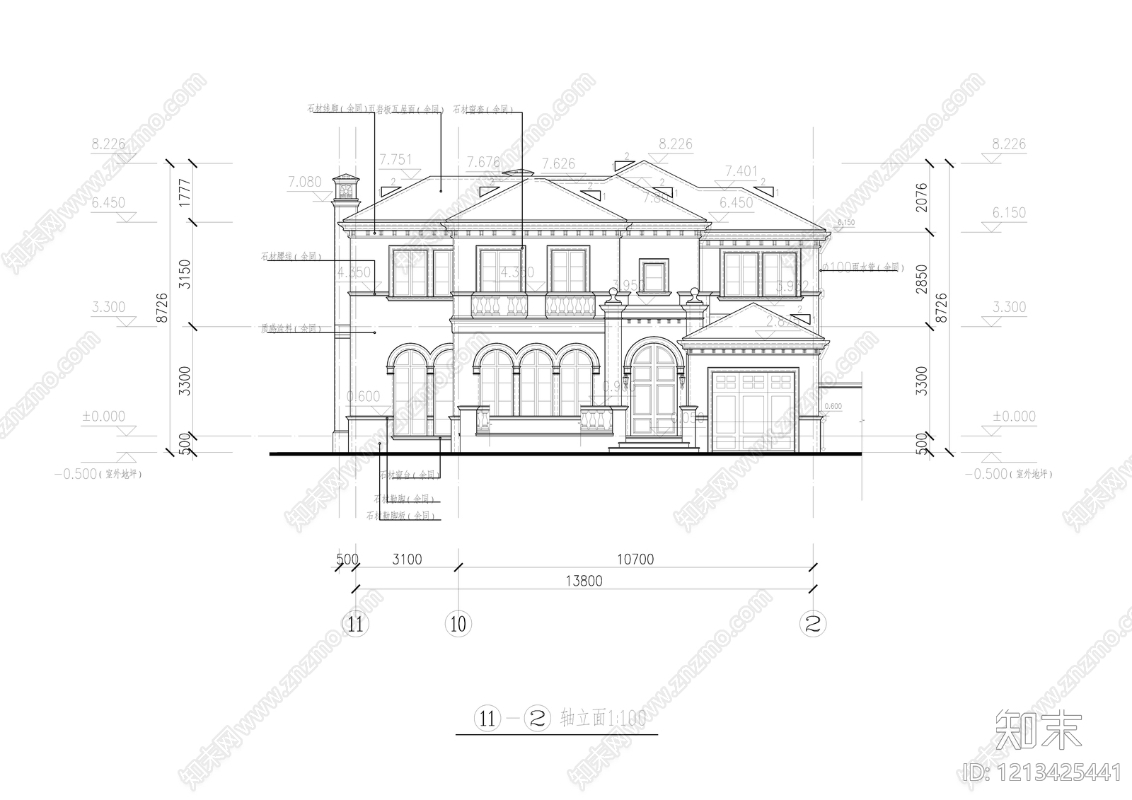 欧式别墅建筑cad施工图下载【ID:1213425441】