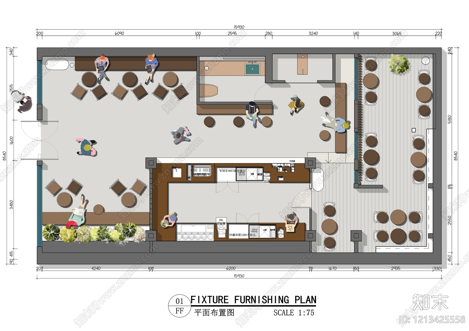 现代咖啡厅施工图下载【ID:1213425558】