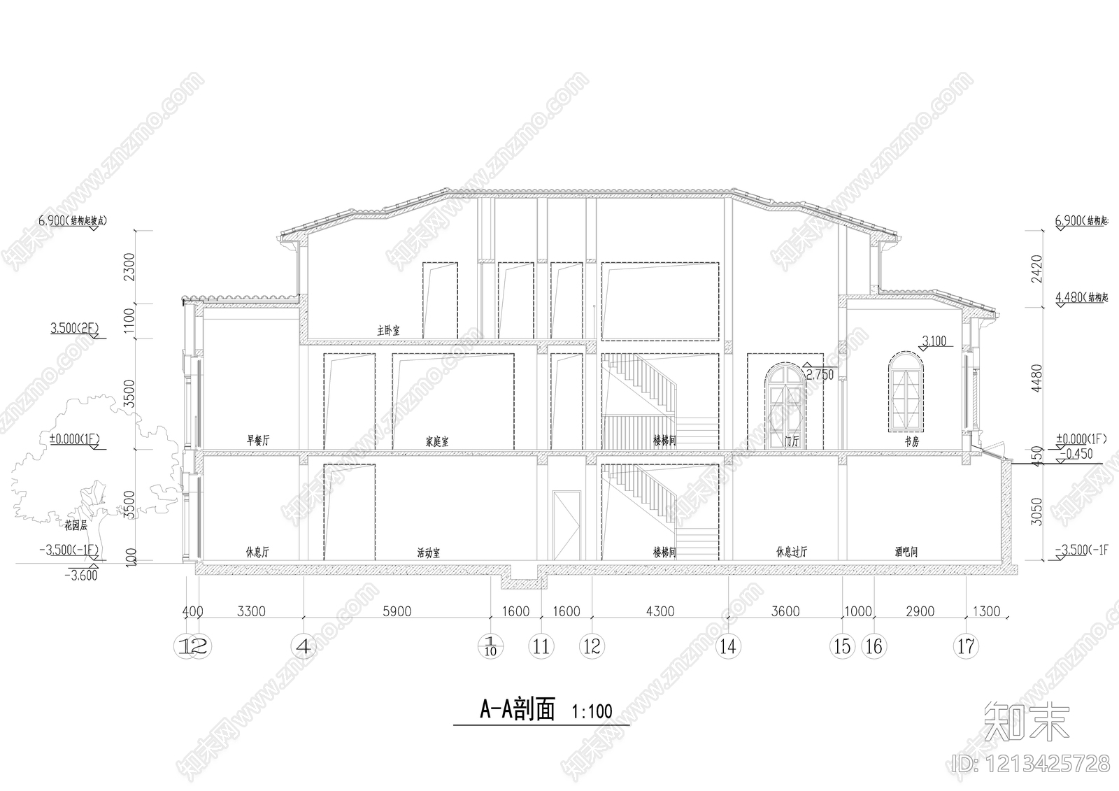 欧式别墅建筑cad施工图下载【ID:1213425728】