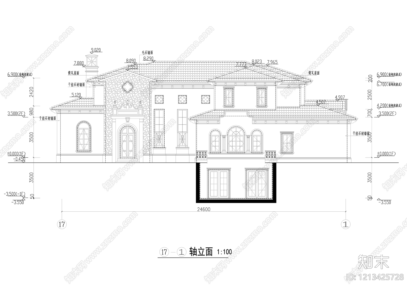 欧式别墅建筑cad施工图下载【ID:1213425728】