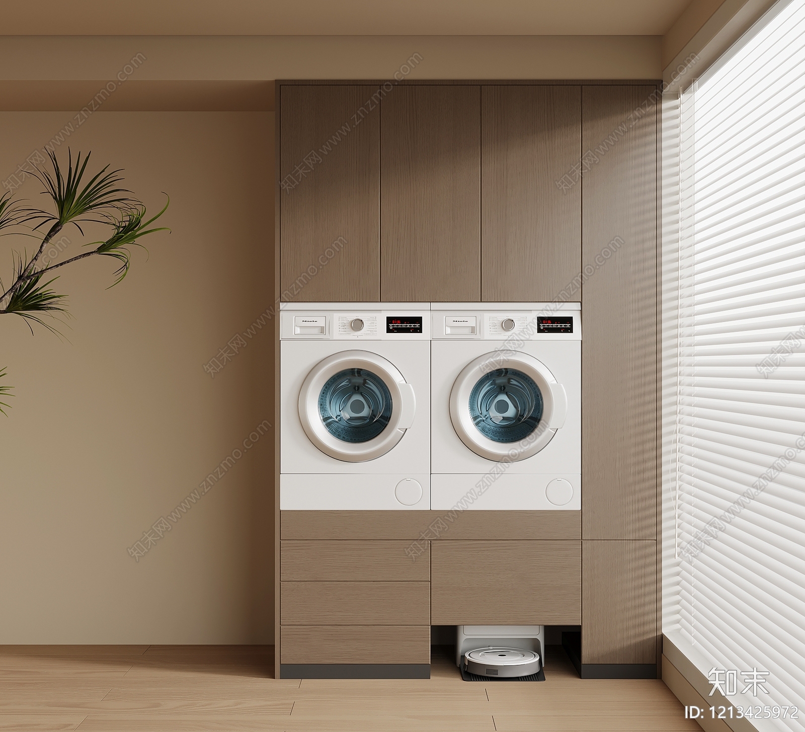 奶油风洗衣机柜3D模型下载【ID:1213425972】