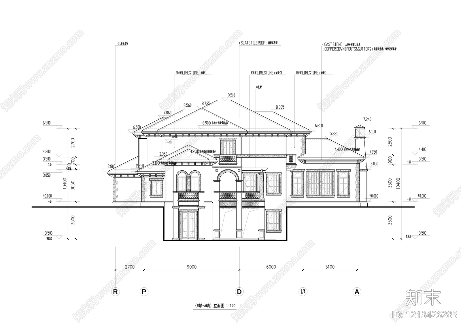 欧式别墅建筑cad施工图下载【ID:1213426285】