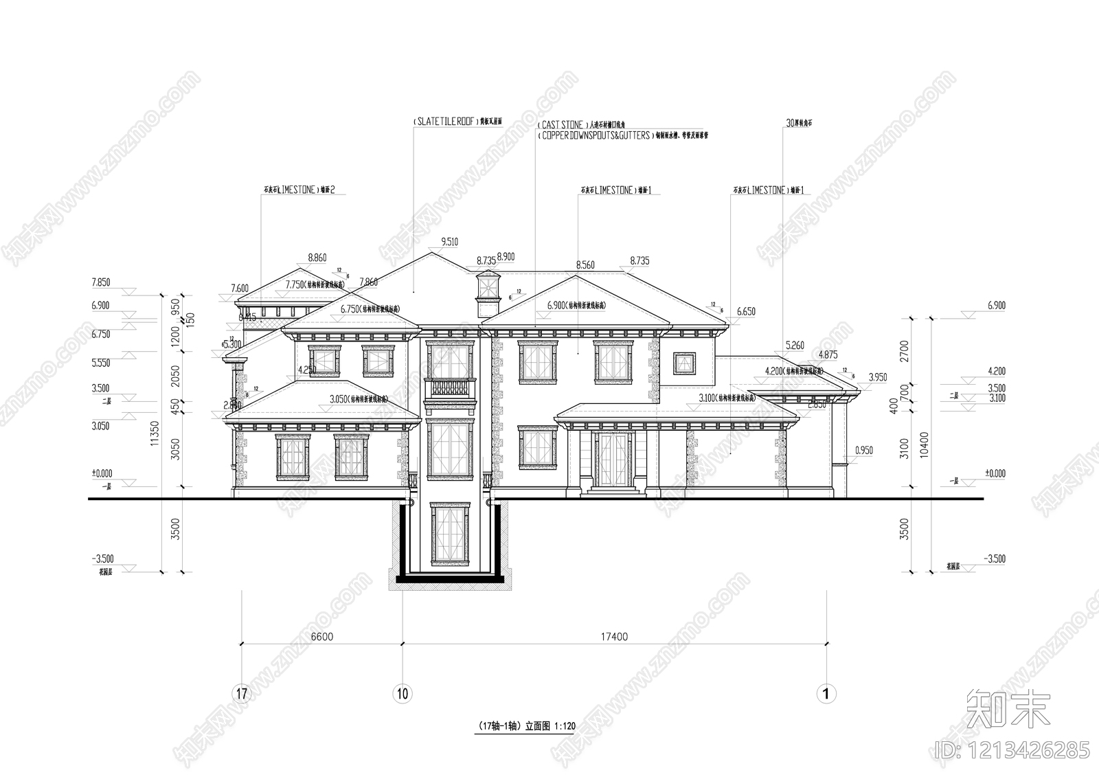 欧式别墅建筑cad施工图下载【ID:1213426285】