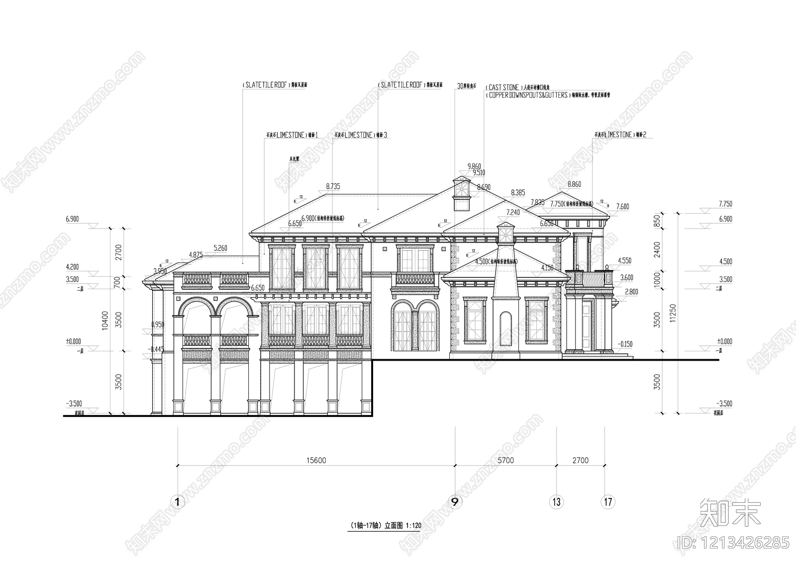 欧式别墅建筑cad施工图下载【ID:1213426285】