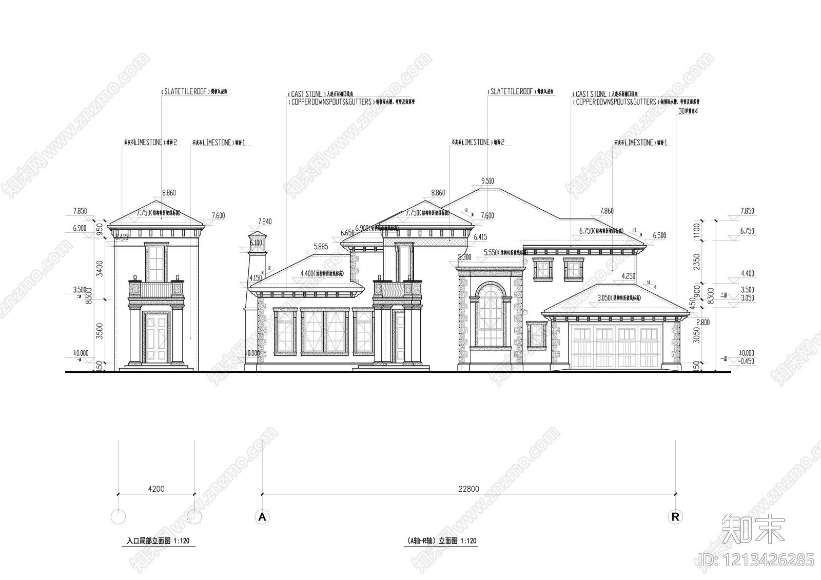 欧式别墅建筑cad施工图下载【ID:1213426285】